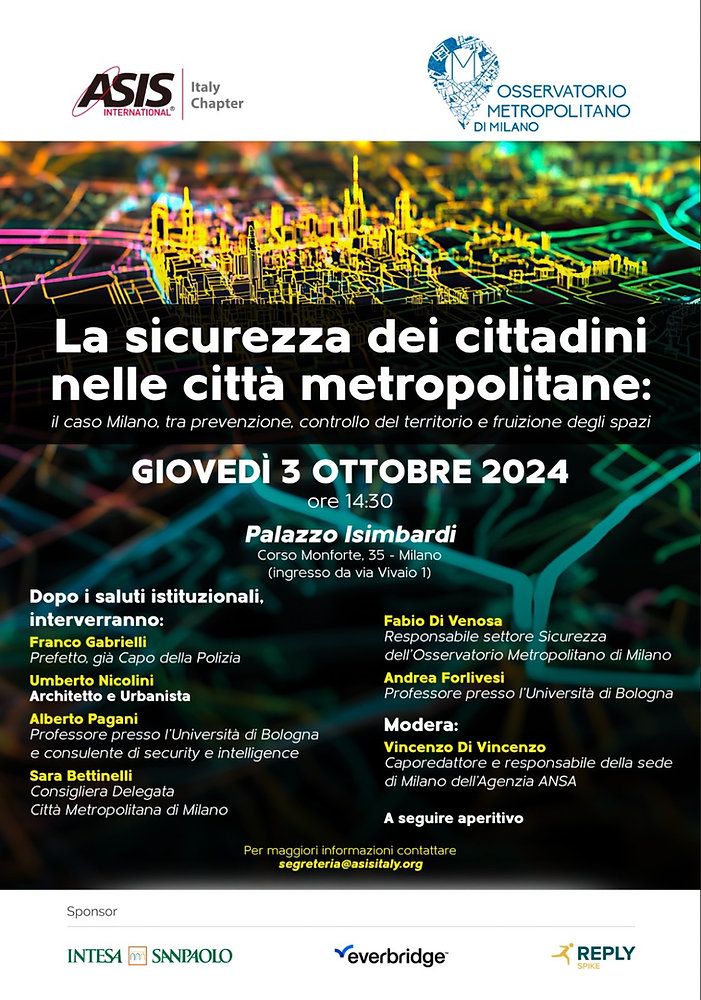 Si parla di Sicurezza il 3 ottobre a Palazzo Isimbardi
